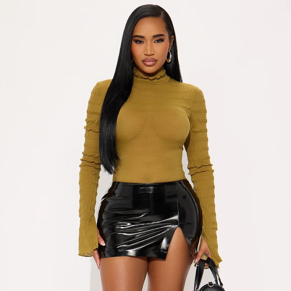 Ruffle Mesh Long Sleeve - Chartreuse